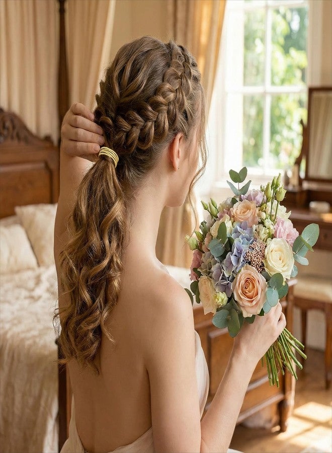 Styquenzer ٥٠ ربطة شعر ذهبية، أربطة مطاطية ذهبية للشعر، ربطات مرنة بدون معدن، إكسسوارات ذيل حصان، سمك 2 مم (0.08 بوصة)، قطر 4.2 سم (1.65 بوصة)، مناسبة للشعر الناعم إلى المتوسط. - Image 4